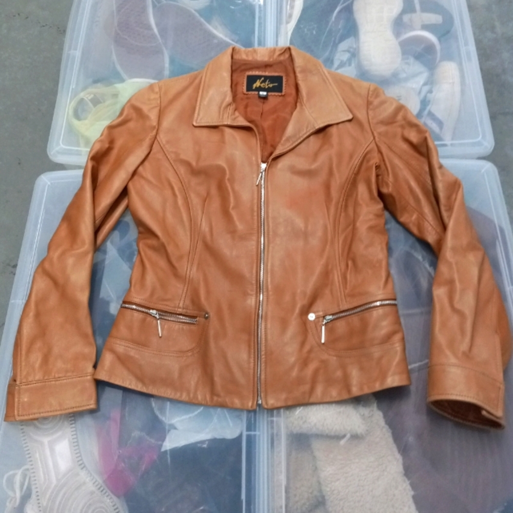 Neto tan lux leather jacket women size 8 made in Canada buttery texture